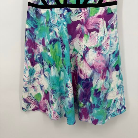 Parker Floral Watercolor Skater Dress Women’s Medium Halter Racerback - Picture 3 of 8